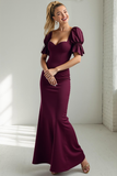 Cabernet Mermaid Sweetheart Maxi Wedding Guest Dress with Sleeves