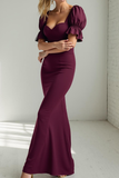 Cabernet Mermaid Sweetheart Maxi Wedding Guest Dress with Sleeves