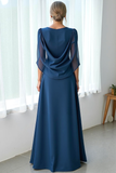 Navy A Line Chiffon V-Neck Long Wedding Guest Dress with Slit