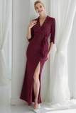 Cabernet Sheath V-Neck Maxi Wedding Guest Dress with Sash
