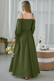 Green A Line Chiffon Cold Shoulder Long Wedding Guest Dress