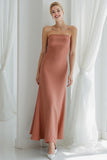 Orange Strapless Sheath Maxi Bridesmaid Dress