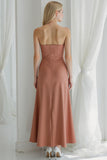 Orange Strapless Sheath Maxi Bridesmaid Dress
