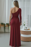 Cabernet One Shoulder Sheath Long Wedding Guest Dress with Slit