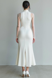 White High Neck Mermaid Chiffon Long Engagement Dress with Sleeves