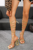 Golden Open Toe Chunky High Heel Strappy Gladiator Sandals