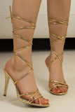 Golden Stiletto High Heel Strappy Gladiator Sandals