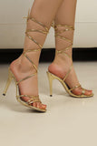Golden Stiletto High Heel Strappy Gladiator Sandals