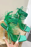 Fuchsia Stiletto High Heel Strappy Gladiator Sandals with Feather