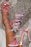 Sparkly Royal Blue Strappy Gladiator Stiletto High Heeled Wrap Up Sandals with Butterflies