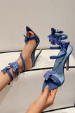 Blue Wrap Up Stiletto High Heel Strappy Gladiator Sandals with Butterfly
