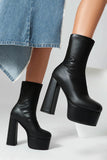 Golden Go Go Chunky Platform Round Toe Heeled Ankle Boots
