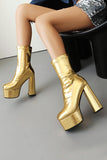 Golden Go Go Chunky Platform Round Toe Heeled Ankle Boots