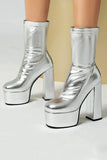 Golden Go Go Chunky Platform Round Toe Heeled Ankle Boots