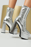 Golden Go Go Chunky Platform Round Toe Heeled Ankle Boots