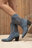 Light Blue Wide Calf Embroidered Chunky Heel Western Cowgirl Boots