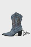 Light Blue Wide Calf Embroidered Chunky Heel Western Cowgirl Boots