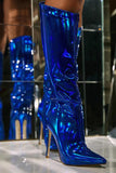 Sparkly Knee High Stiletto Royal Blue High Heel Boots