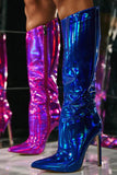 Sparkly Knee High Stiletto Royal Blue High Heel Boots