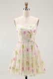 Sparkly Apricot A Line Short Floral Cocktail Dress with Sequins