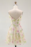 Sparkly Apricot A Line Short Floral Cocktail Dress with Sequins
