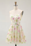 Sparkly Apricot A Line Short Floral Cocktail Dress with Sequins