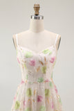 Sparkly Apricot A Line Short Floral Cocktail Dress with Sequins
