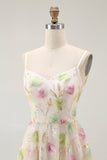 Sparkly Apricot A Line Short Floral Cocktail Dress with Sequins