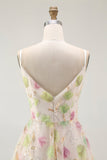 Sparkly Apricot A Line Short Floral Cocktail Dress with Sequins