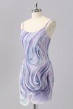 Sparkly Lilac Tight Short Cocktail Dress with Beading
