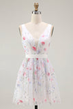 Sparkly White A Line V-Neck Short Cocktail Dress with Sequins