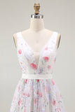 Sparkly White A Line V-Neck Short Cocktail Dress with Sequins