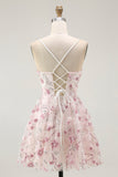 Sparkly Pink Floral A Line Short Cocktail Dress with Sequins