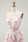Sparkly Pink Floral A Line Short Cocktail Dress with Sequins