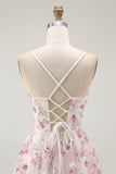 Sparkly Pink Floral A Line Short Cocktail Dress with Sequins