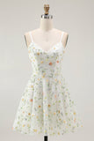 Sparkly Green Spaghetti Straps Floral Short Cocktail Dress with Sequins