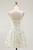 Sparkly Green Spaghetti Straps Floral Short Cocktail Dress with Sequins