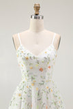 Sparkly Green Spaghetti Straps Floral Short Cocktail Dress with Sequins