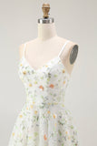 Sparkly Green Spaghetti Straps Floral Short Cocktail Dress with Sequins
