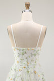 Sparkly Green Spaghetti Straps Floral Short Cocktail Dress with Sequins