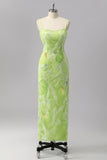 Green Sheath Sparkly Beaded Maxi Prom Dress with Slit
