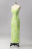 Green Sheath Sparkly Beaded Maxi Prom Dress with Slit