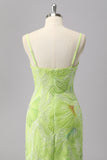 Green Sheath Sparkly Beaded Maxi Prom Dress with Slit