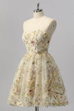 Apricot Floral A Line Short Sparkly Cocktail Dress with Beading