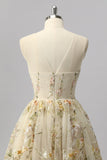 Apricot Floral A Line Short Sparkly Cocktail Dress with Beading