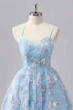 Blue Sparkly Spaghetti Straps Short A Line Cocktail Dress with Sequins