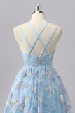 Blue Sparkly Spaghetti Straps Short A Line Cocktail Dress with Sequins