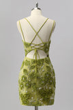 Sparkly Green Tight Floral Short Cocktail Dress with Beading
