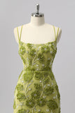 Sparkly Green Tight Floral Short Cocktail Dress with Beading