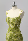Sparkly Green Tight Floral Short Cocktail Dress with Beading